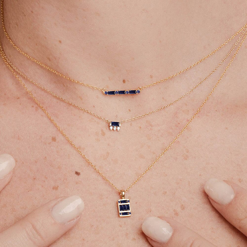 set of baguette necklaces in sapphire and diamond