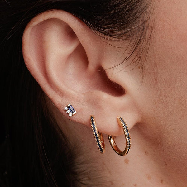 Sapphire and diamond Prana earrings and sapphire hoop earrings