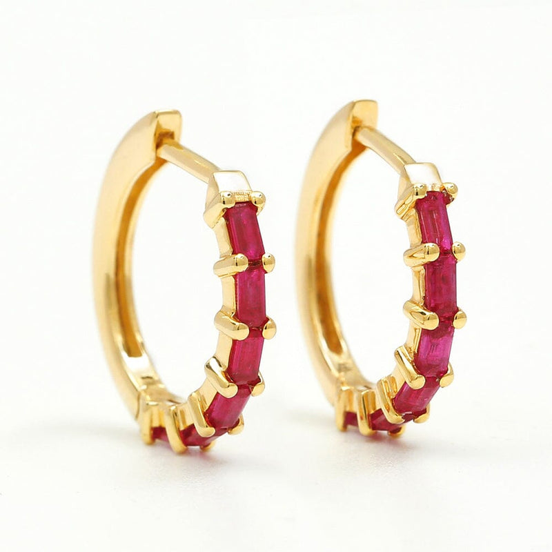 Yellow gold baguette ruby Yatra hoop earrings